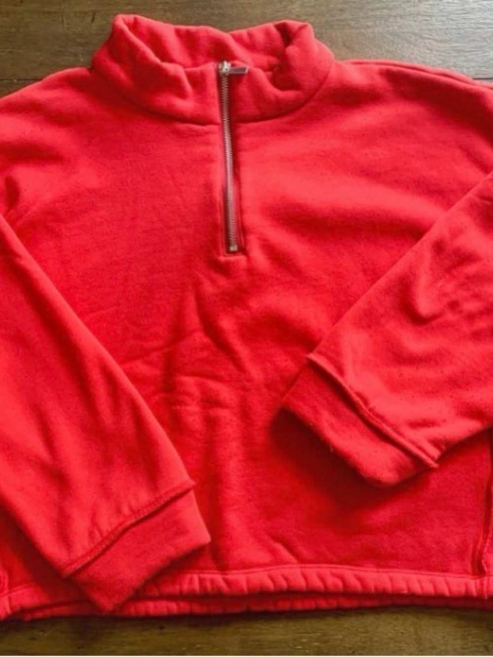 LNA Clothing Red Quarter Zip Fleece Slightly Cropped Sweatshirt